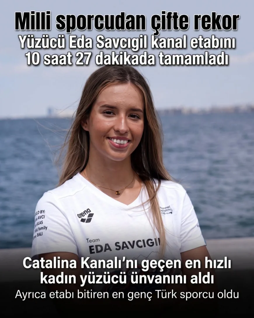 Milli yüzücü Eda Savcıgil, Catalina Kanalı'nı çifte rekor kırarak yüzmeyi başardı.