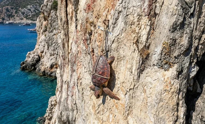 Natura 2000 Koruma Ağı altında olan adada vahşet. Deniz Kaplumbağası Öldürüldü ve Kayaya Asıldı