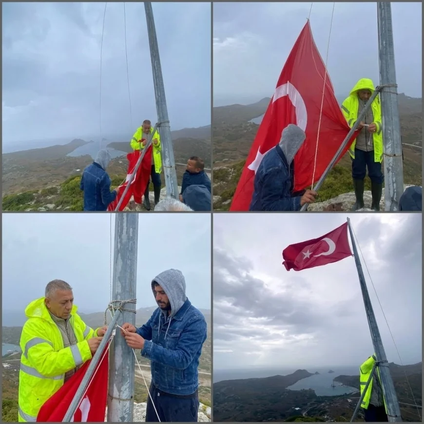 YALIKAVAK'TA ANLAMLI CUMHURİYET SEFERBERLİĞİ: KÜDÜR TEPESİNDE AL BAYRAK YENİDEN DALGALANDI